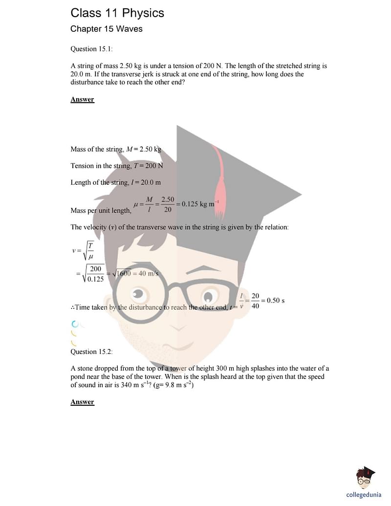 Ncert Solutions For Class 11 Physics Chapter 15 Waves 