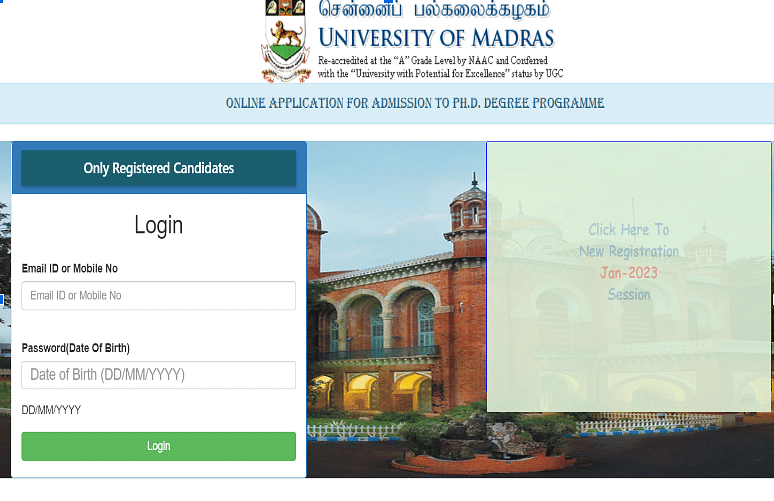 phd admission 2023 university of madras