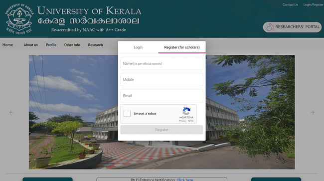 phd admission 2022 in kerala