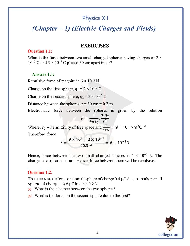 Ncert Solutions For Class 12 Physics Chapter 1 Electric Charges And Fields 2639