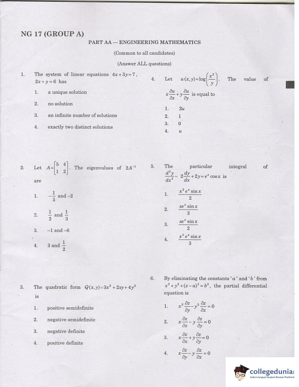 TANCET 2017 Engineering Mathematics Question Paper with Answer Key