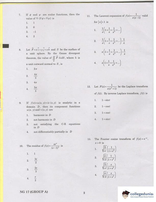 TANCET 2017 Engineering Mathematics Question Paper with Answer Key