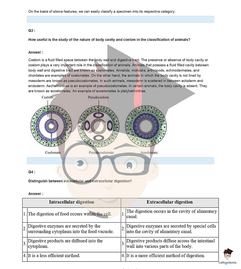 NCERT Solutions For Class 11 Biology Chapter 4: Animal Kingdom