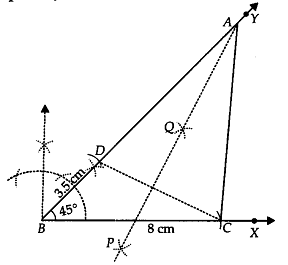 Construct a triangle ABC in which BC = 7.5 cm, ∠B = 45° and AB - AC =