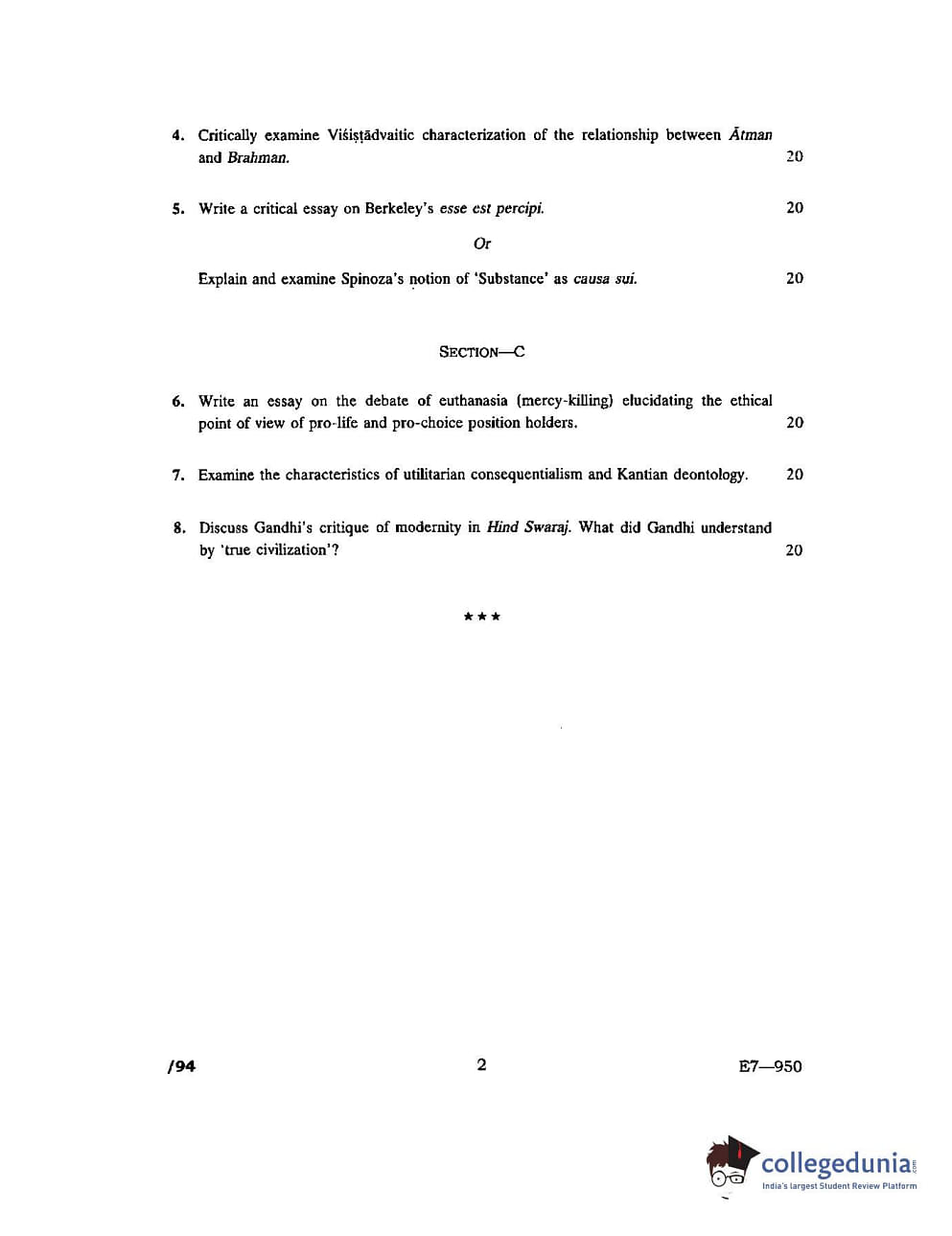 JNUEE 2017 M.A Philosophy Question Paper with Answer Key PDFs