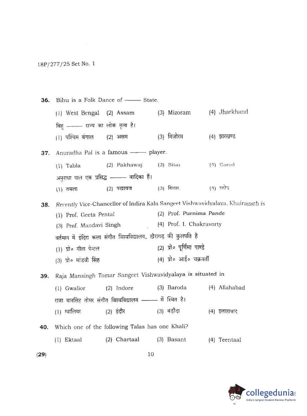 BHU PET 2018 MPA Dance kathak Question Paper with Answer Key PDF