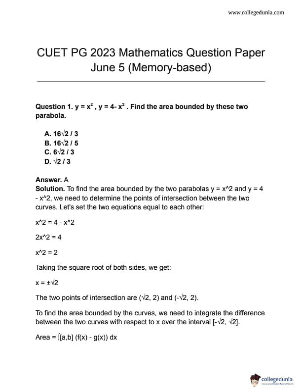 CUET PG Mathematics Question Paper 2023 Available Download