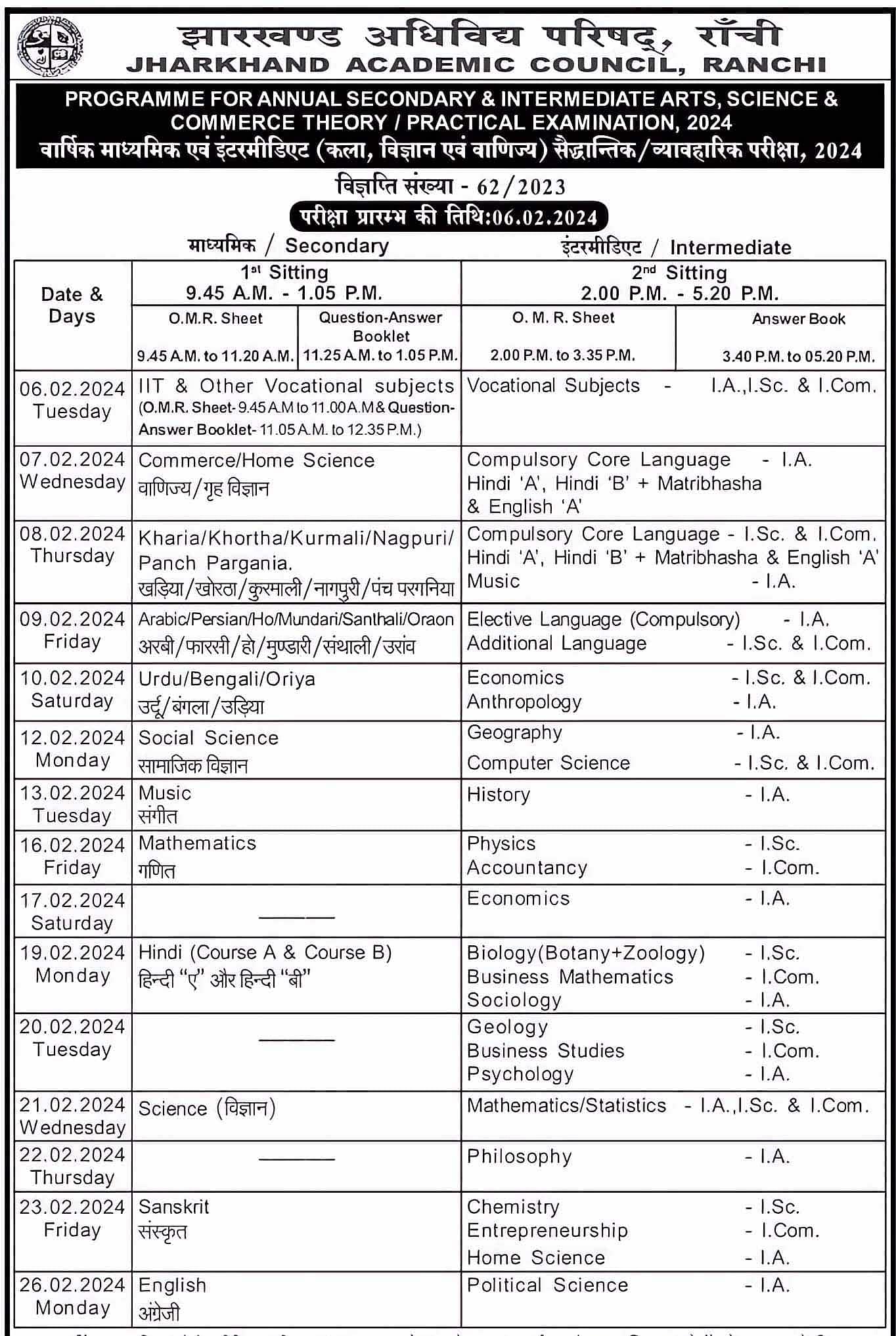 JAC 10th Exam Date 2024 (Out), PDF Download, Practical Exam Dates