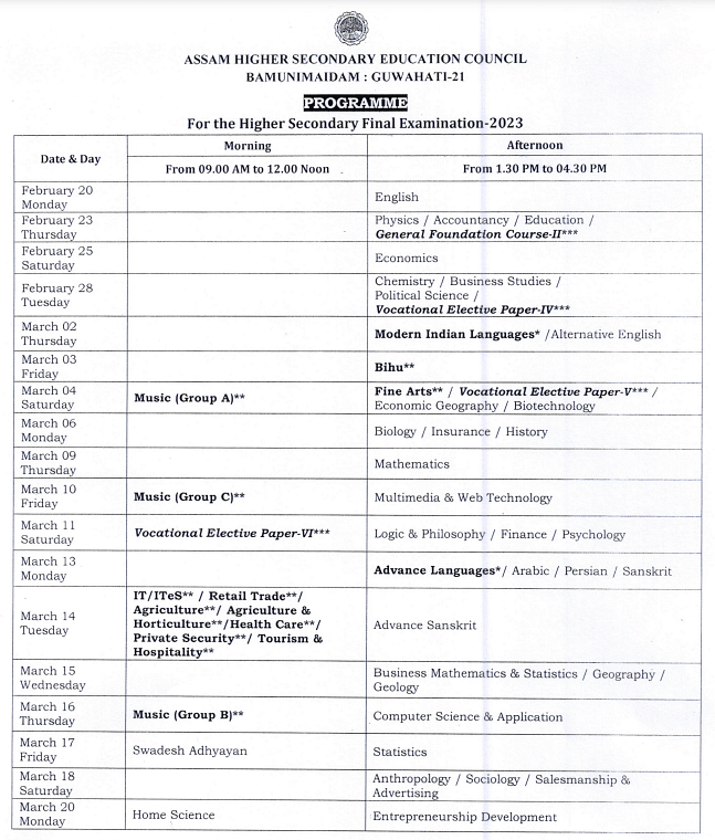 SEBA HSLC CLASS 10 FINAL EXAMINATION ROUTINE 2024 ASSAM, 47 OFF