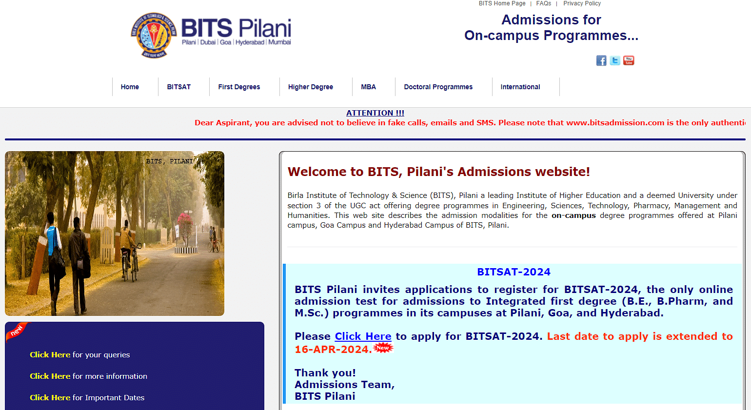 BITSAT 2024 Session 1 Form Correction Window Open from April 20