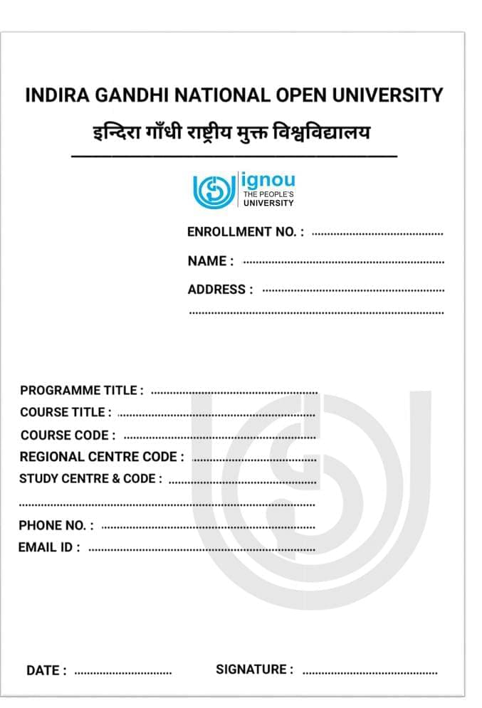 IGNOU Front Page Cover Format