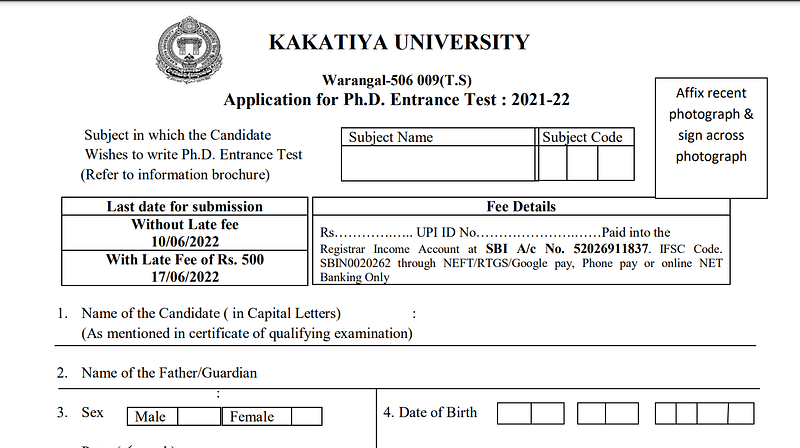 phd notification 2022 in telangana kakatiya university