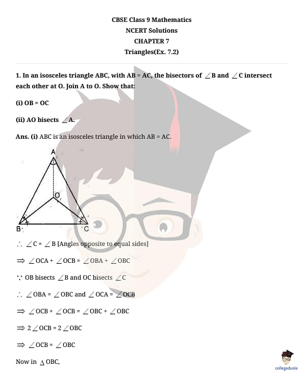 NCERT Solutions Class 9 Maths Chapter 7 Exercise 7.2 Triangles - Free PDF