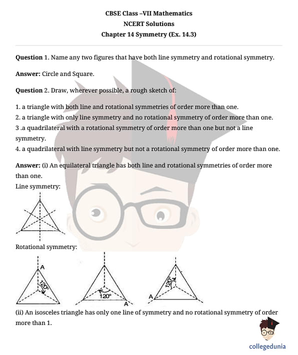 NCERT Solutions for Class 7 Maths Chapter 14 Symmetry Exercise 14.3