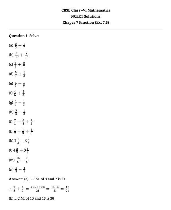 NCERT Solutions for Class 6 Maths Chapter 7 Exercise 7.6