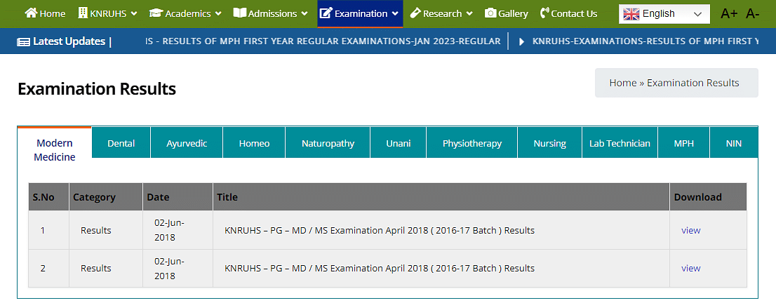 KNRUHS Result 2024 Released knruhs.telangana.gov.in Check UG