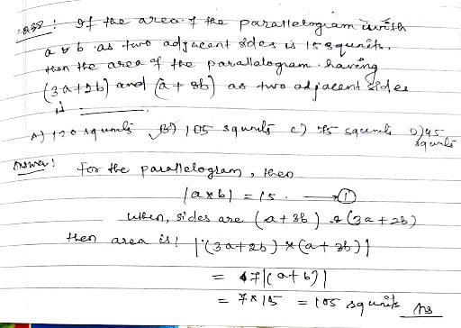 If the area of the parallelogram with a and b as two adjacent