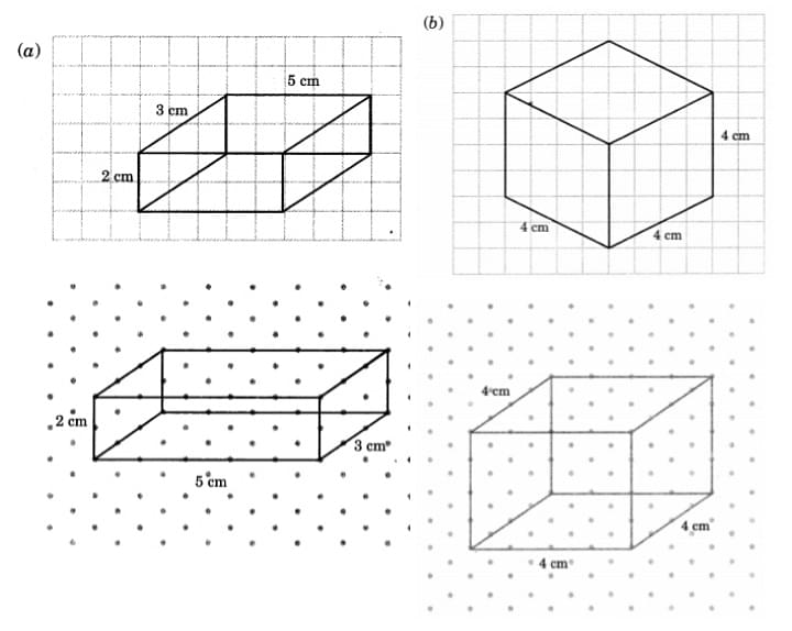 Draw the oblique and isometric sketches of a cuboid of dimensions 5units×3  units×2 units.
