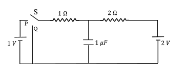 In the circuit shown below, the switch S is connected to position P for a long time so that the charge