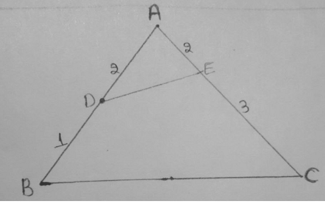 Triangle ABC with DE as intersecting points