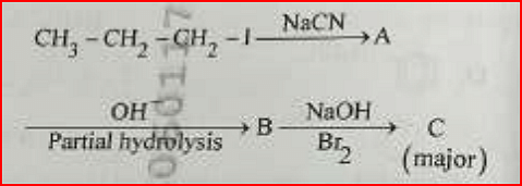 ch3-CH2-CH2-1 NACN A OH Partial hydrolysis NaOH Br2 