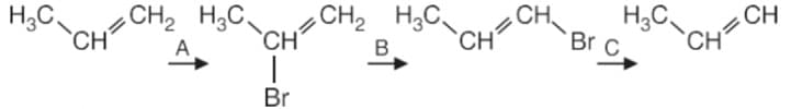 Identify A, B and C in below reaction: